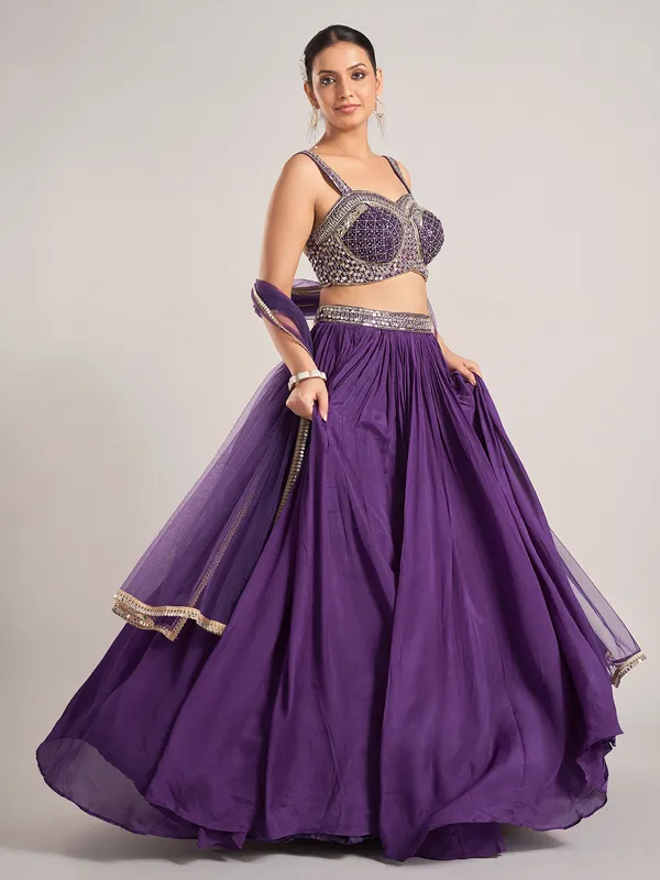 Purple silk embellished lehenga choli for wedding