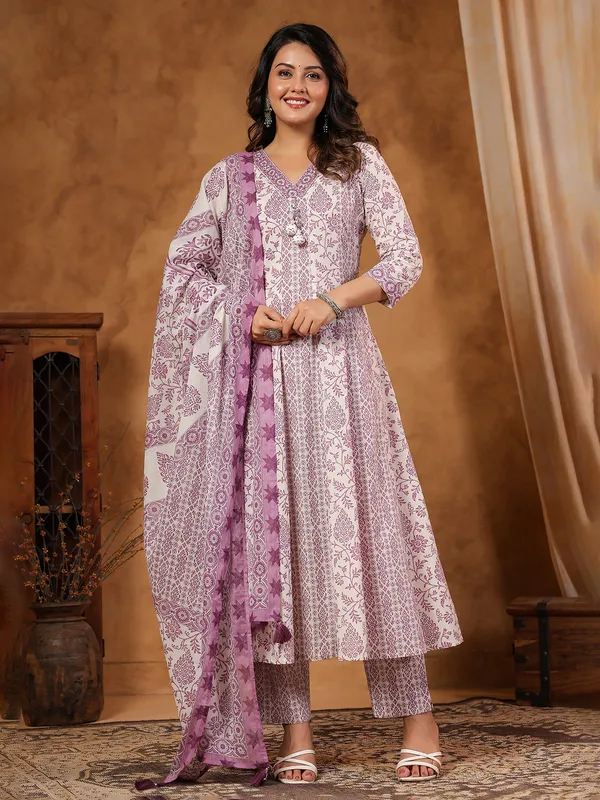 Purple silk festive set with aabla and beads work