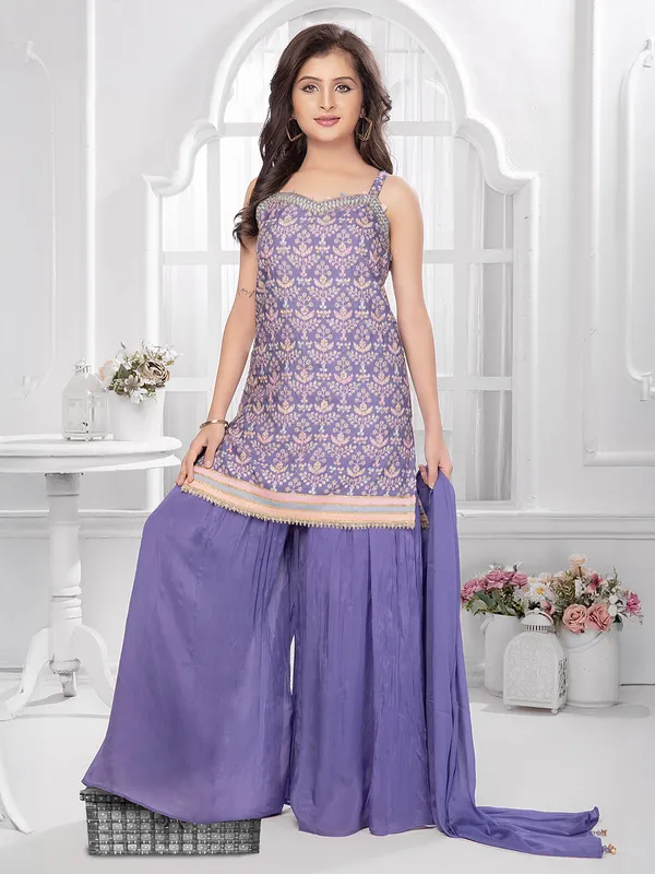Purple silk festive wear palazzo suit