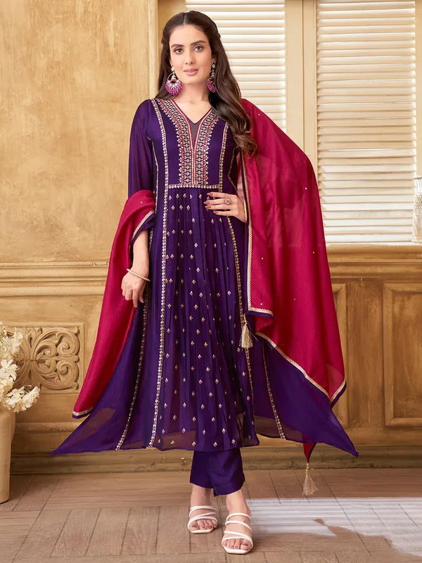 Purple silk festive wear salwar suit