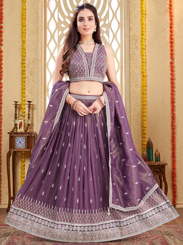 Purple silk lehenga choli with embroidery