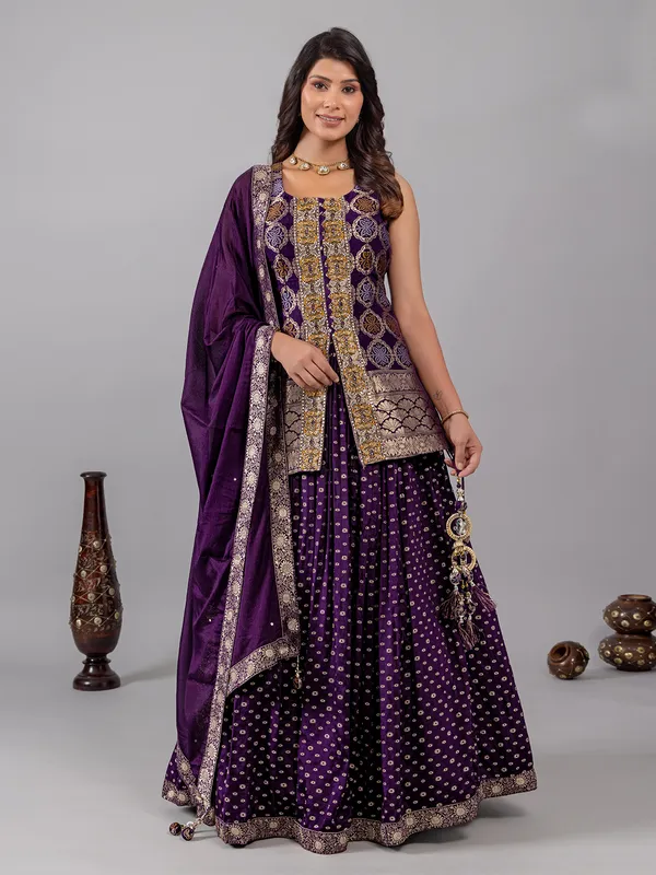 Purple silk lehenga suit for women