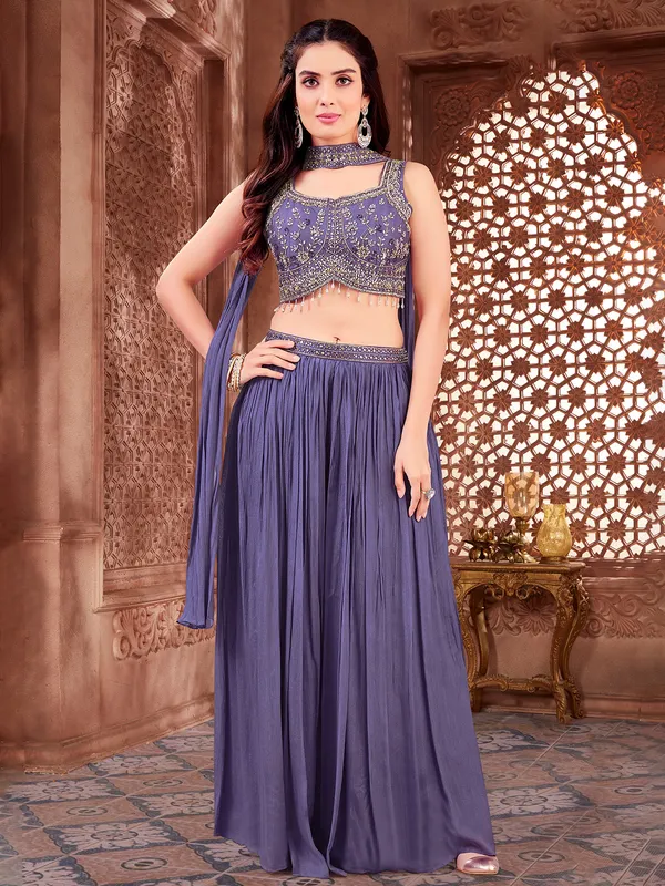 Purple silk palazzo suit for festive wear