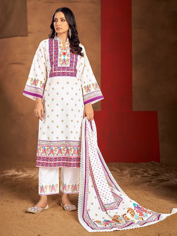 Purple silk printed kurti set for women