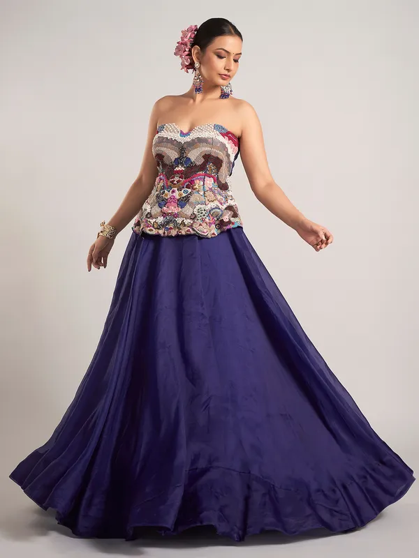 Purple silk reception wear lehenga choli