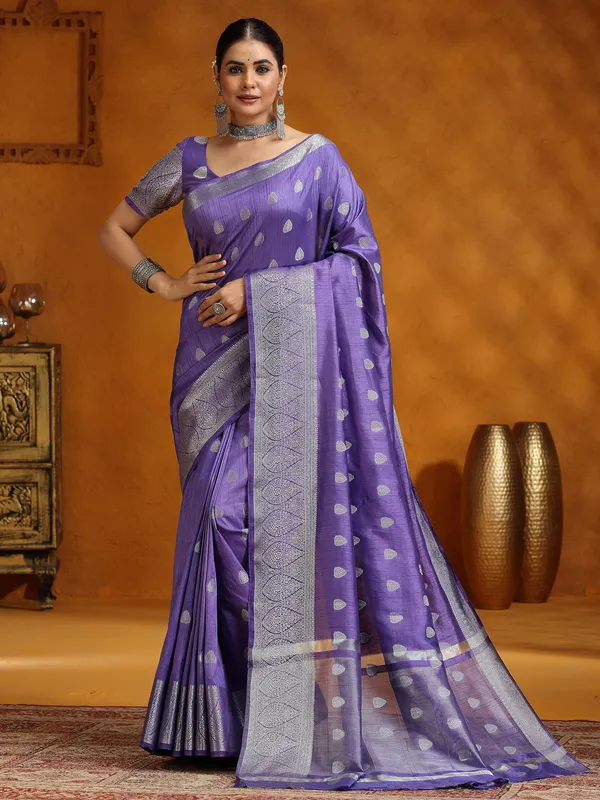 Purple silk saree for fetive wear