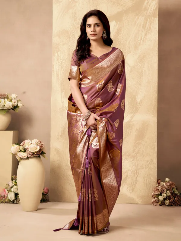 Purple silk saree for glam festive look