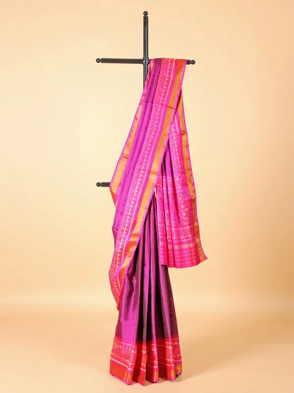 Purple silk saree in traditional printed design