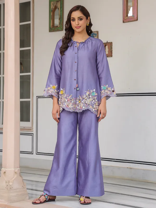 Purple silk tencel pakistani co-ord set