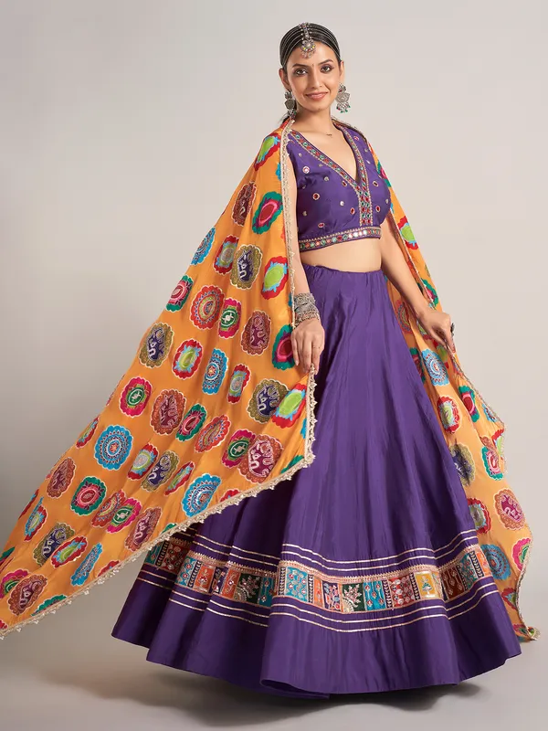 Purple silk V neck navratri chaniya choli