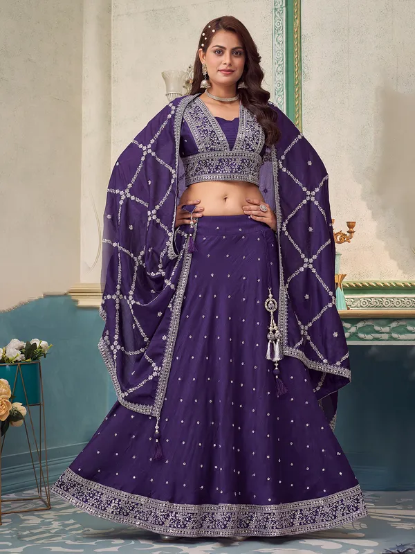 Purple silk wedding lehenga choli with dupatta