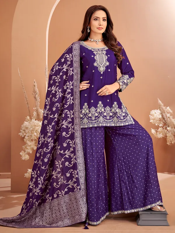 Purple silk wedding wear palazzo suit