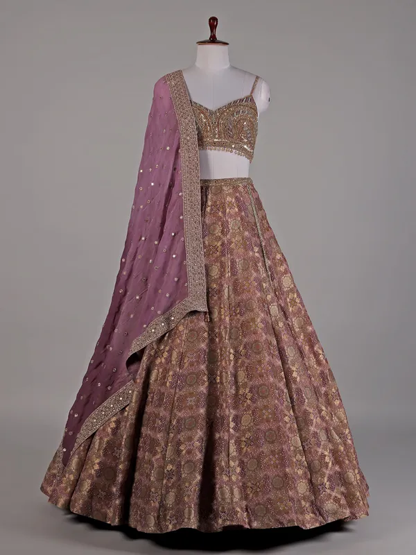 Purple silk zari weaving lehenga choli