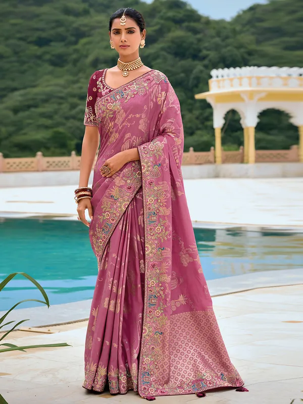 Purple silk zari weaving saree for wedding