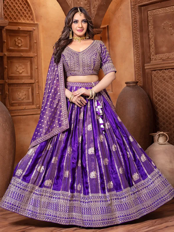 Purple silk zari worked silk lehenga choli