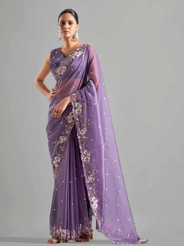 Purple tissue silk saree for reception