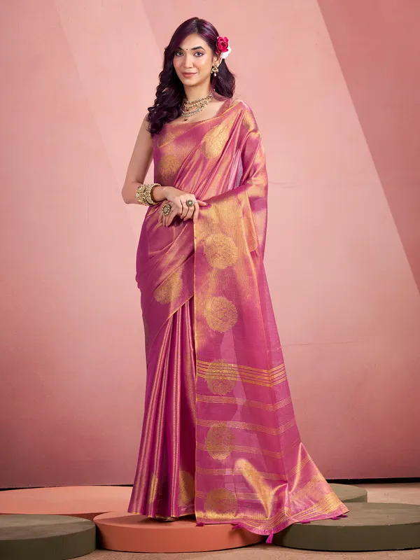 Purple tisuue silk festive wear saree