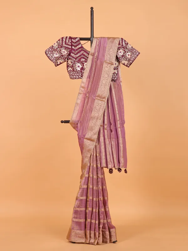 Purple wedding wear saree in soft organza