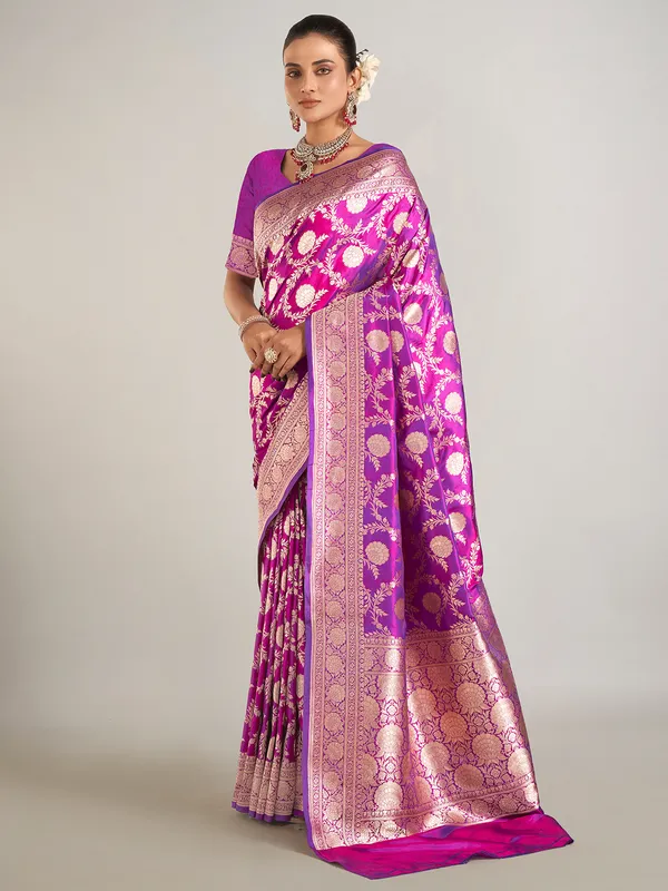 Purple zari weaving banarasi silk saree