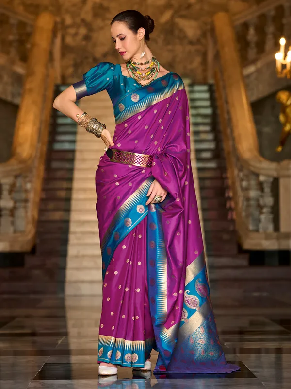 Purple zari weaving saree in banarasi silk