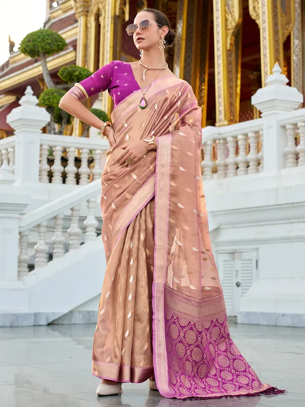 Purple zari worked tissue silk saree