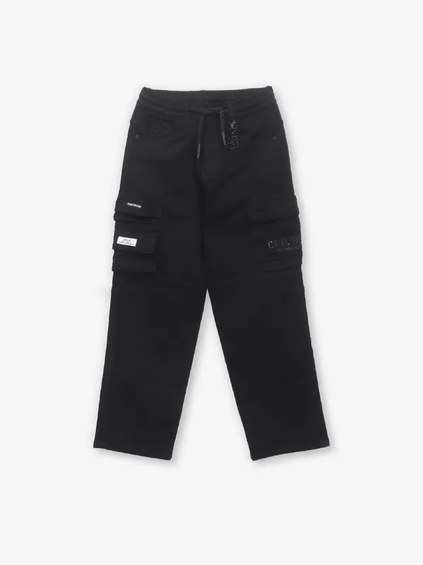 RAGS black solid cargo jeans for boys