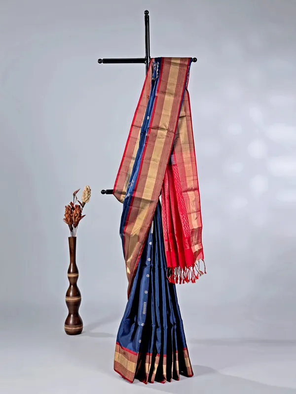 Rama blue banglori silk saree with intricate zari weave
