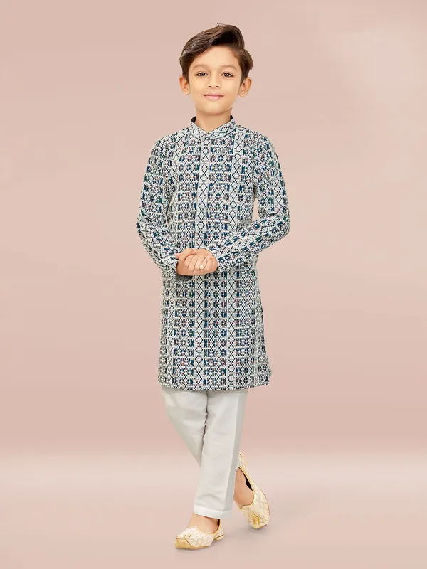 Rama blue georgette embroidery kurta pajama