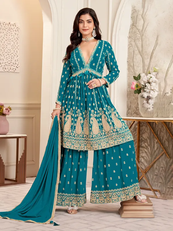 Rama blue georgette pakistani palazzo Suit