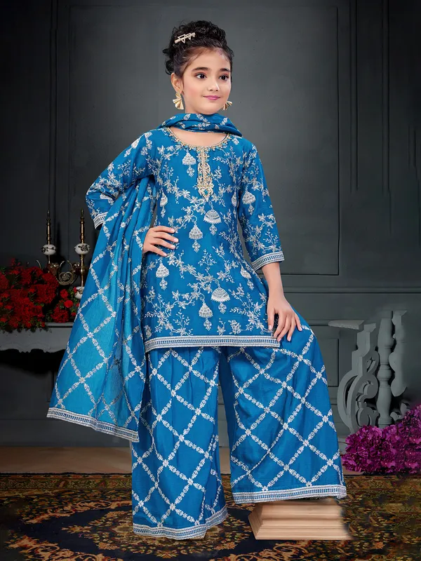 Rama blue pakistani palazzo suit with heavy embellishment