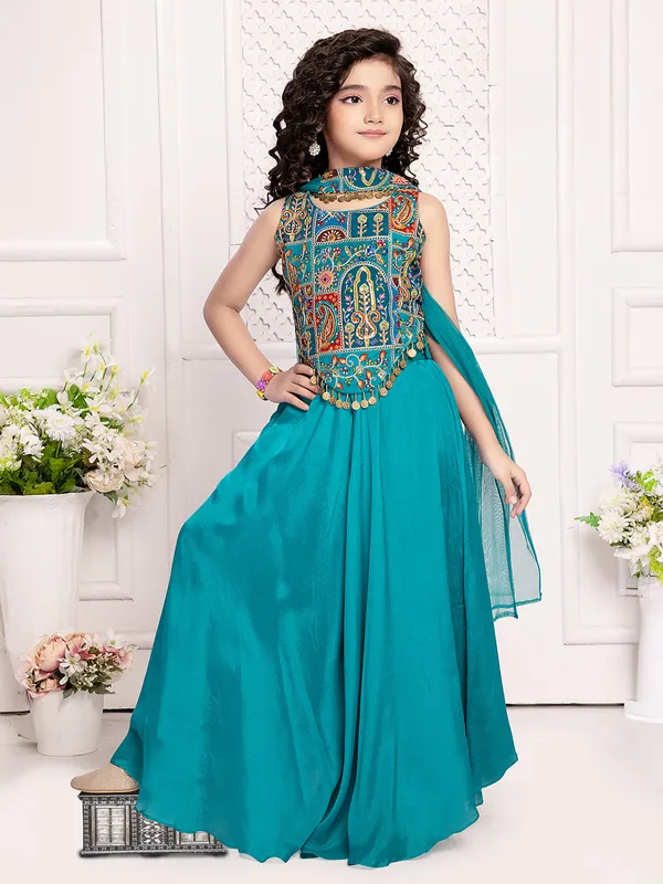 Rama blue palazzo salwar suit in silk