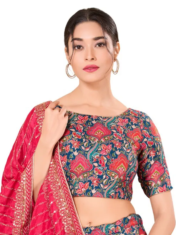 Rama blue printed silk ready made blouse
