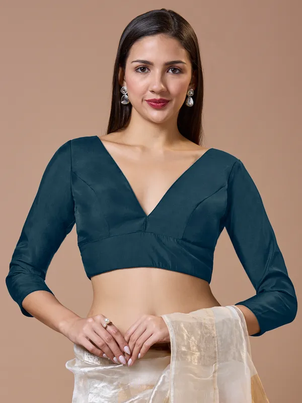 Rama blue silk blouse with V neck