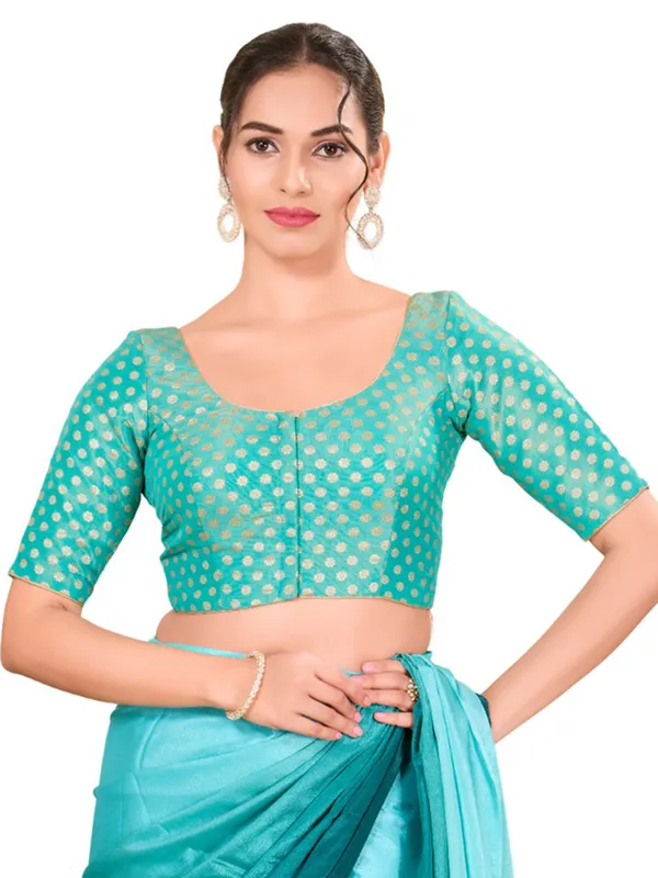 Rama blue silk blouse with zari work