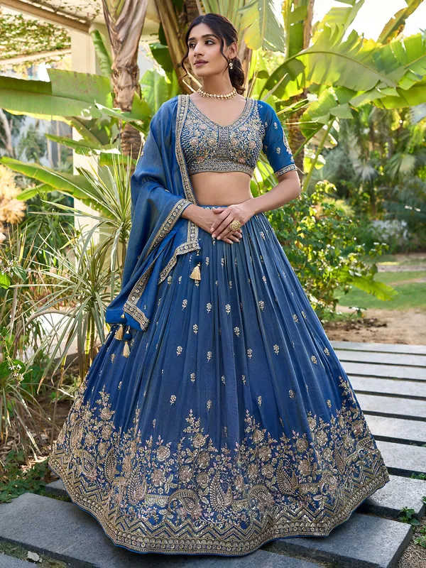 Rama blue silk wedding wear lehenga choli