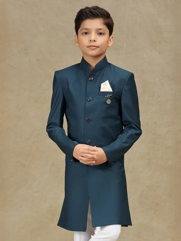 Rama blue terry rayon wedding wear indowestern