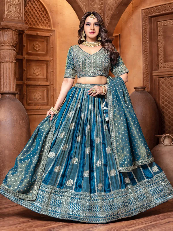 Rama Blue zari worked silk lehenga choli for wedding