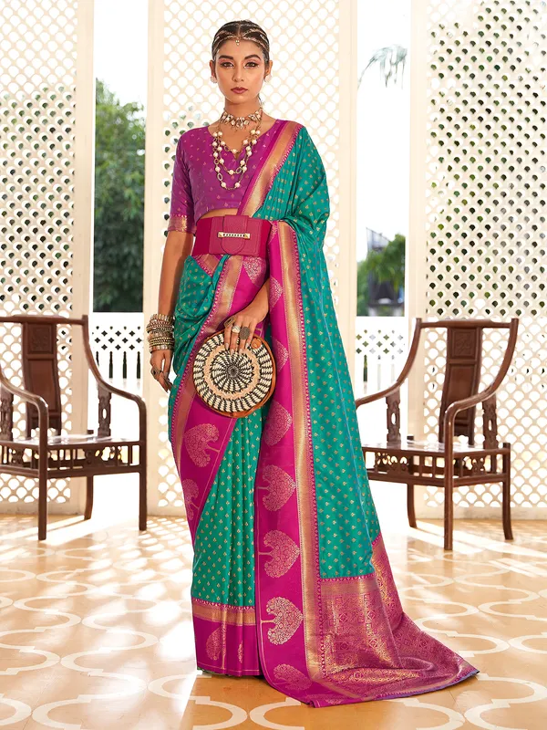 Rama green and banarasi silk saree