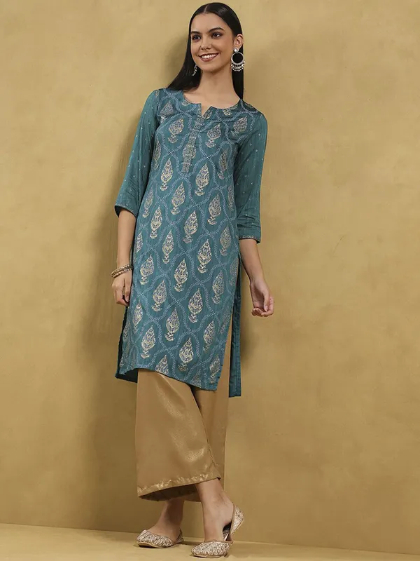 Rama green cotton silk kurti with zari work