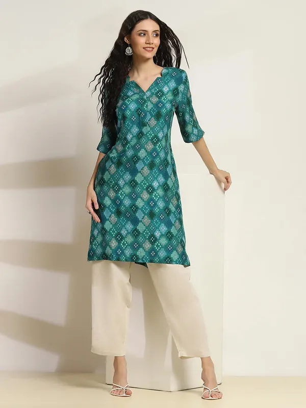 Rama green cotton silk printed kurti