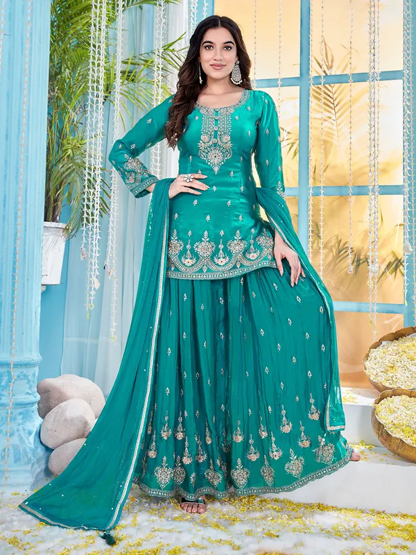 Rama green festive special silk palazzo suit