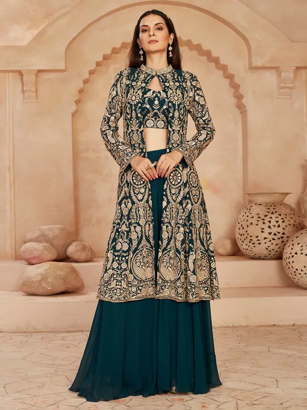 Rama green georgette jacket style suit for weddings
