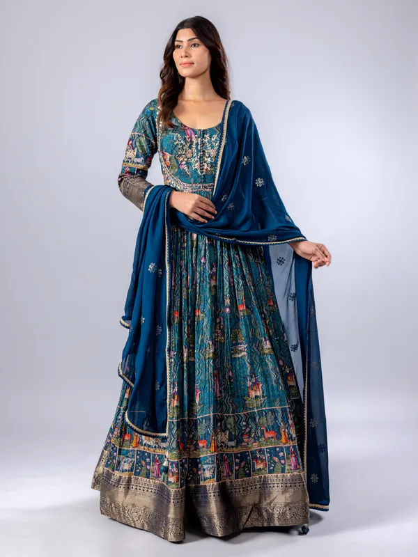 Rama green printed anarkali suit