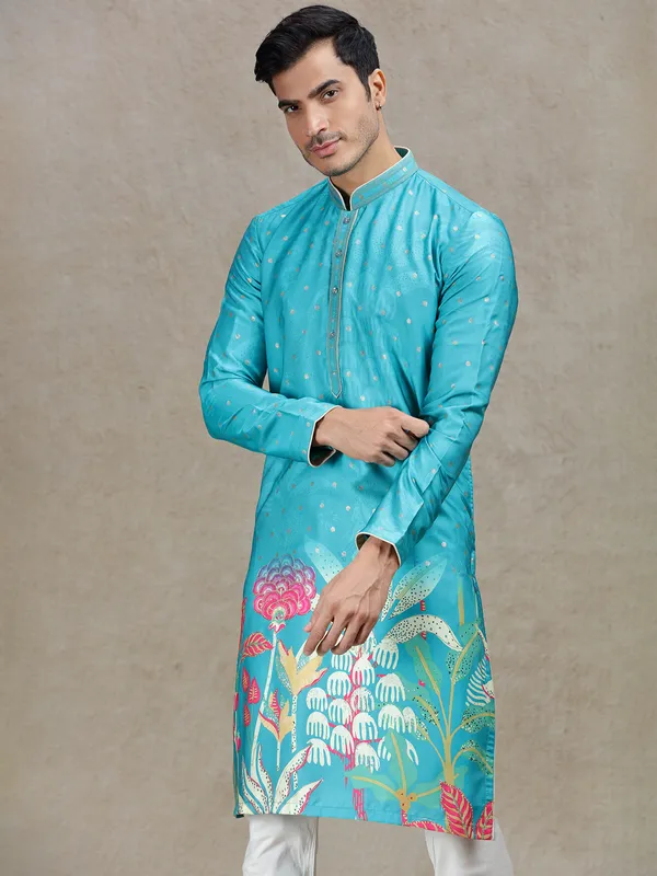 Rama green regal sophisticated kurta suit with embroidery