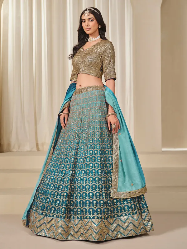 Rama green shaded silk lehenga choli
