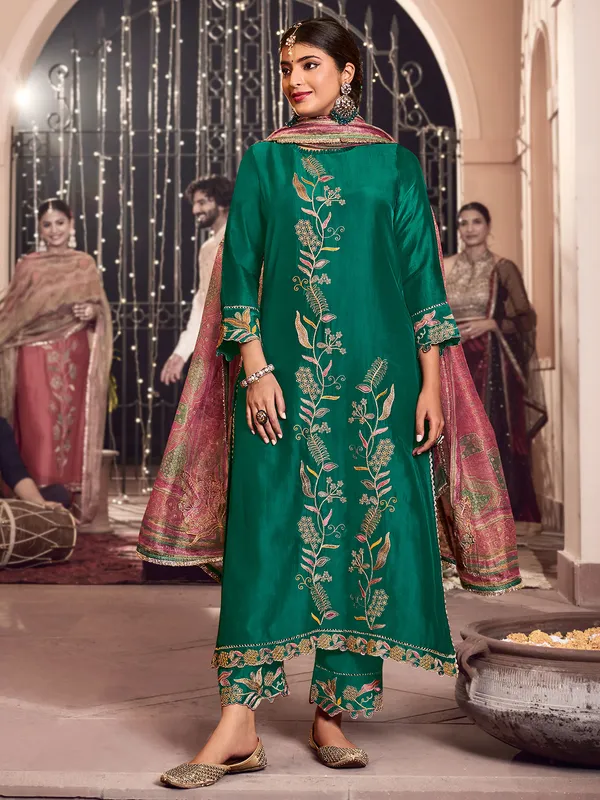 Rama green silk festive wear salwar suit