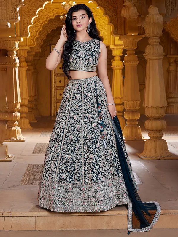 Rama green silk lehenga choli for reception