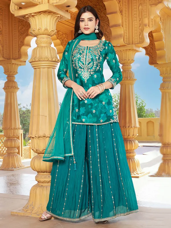 Rama green silk palazzo suit for festival