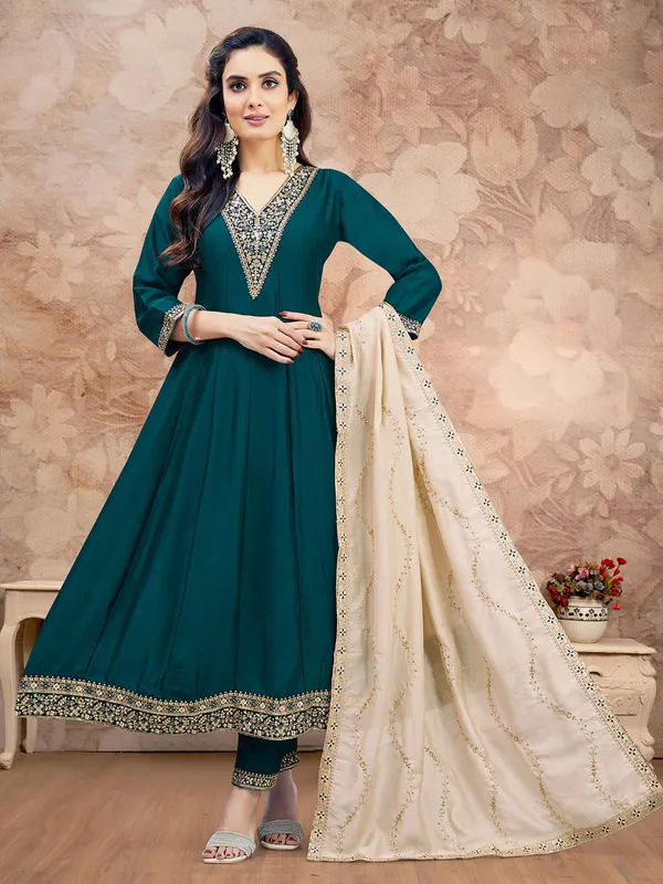 Rama green silk sequins worked salwar suit
