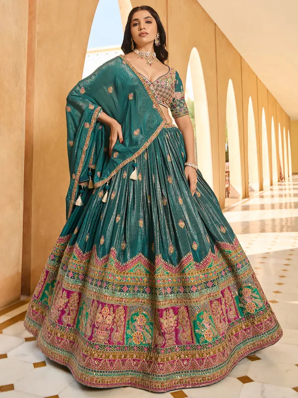 Rama green silk wedding lehenga choli